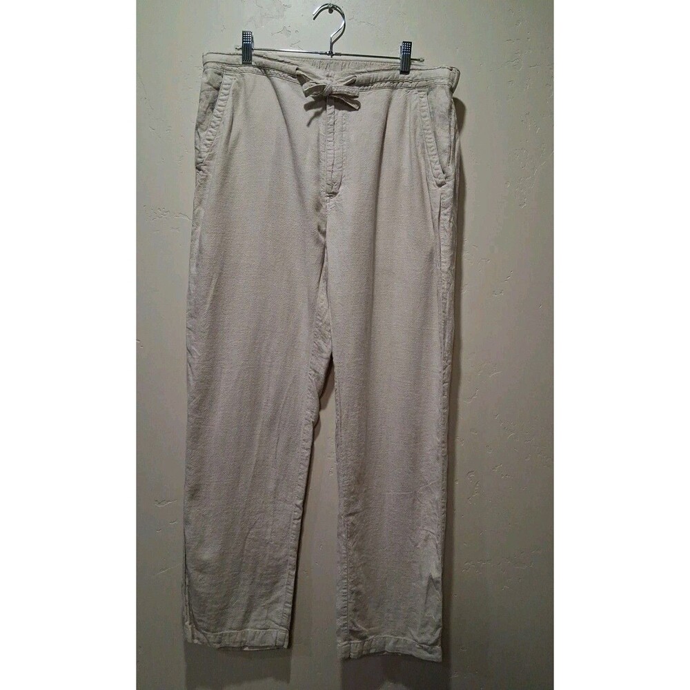Cubavera Womens Lg Beige Linen Blend Wide Leg Drawstring Pants Beach Resort Boho